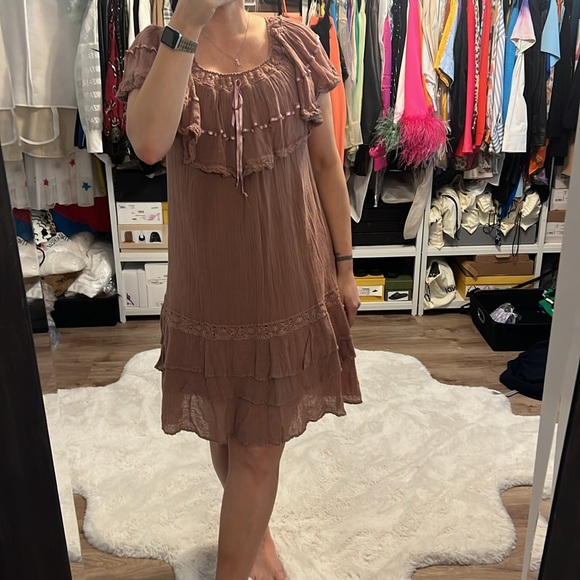 Jen's Pirate Booty x Free People Boho Mauve Off-Shoulder Ruffle Dress - Picture 13 of 15